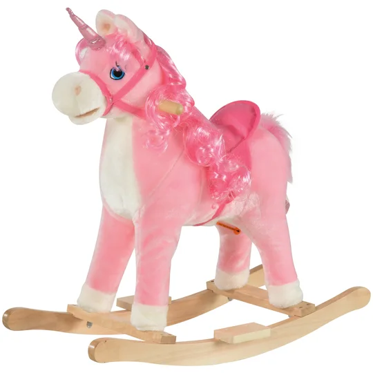 HOMCOM Bascule à Cheval Enfant (36 à 72 Mois) Licorne à Bascule Effet Sonore 70 x 28 x 57 cm Rose