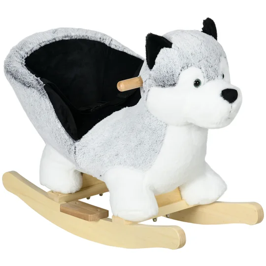 HOMCOM Husky à bascule pour enfants cheval à bascule jouet à bascule bébé 18-36 mois – musique poignées ceinture de sécurité