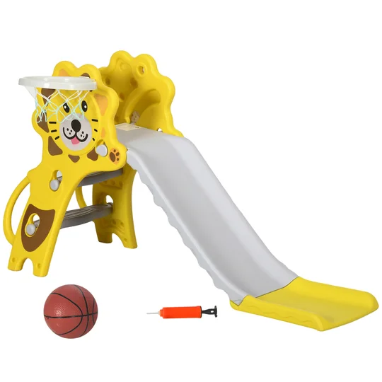 AIYAPLAY Toboggan pour enfants intérieur extérieur avec panier de basket pour les enfants de 18 à 36 mois, jaune, gris