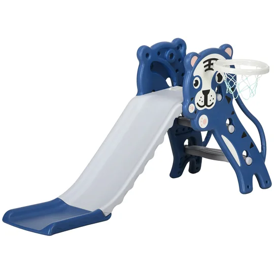 AIYAPLAY Toboggan pour enfants, toboggan intérieur pour enfants, avec panier de basket, thème tigre, de 18 à 36 mois, bleu