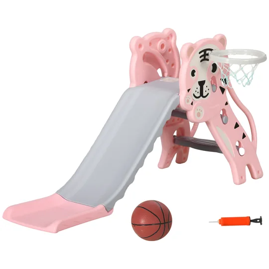 AIYAPLAY Toboggan pour enfants, toboggan intérieur pour enfants, avec panier de basket, thème tigre, de 18 à 36 mois, rose