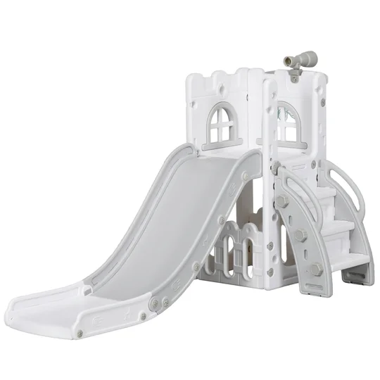 AIYAPLAY Toboggan pour enfants 5 en 1 avec panier de basket escalade télescope espace de rangement 70 x 177 x 92 cm gris
