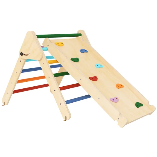 AIYAPLAY Triangle escalade enfants 3 en 1, rampe double-face pour grimper et glisser, charge 50 kg, 147×64,5x63cm, multicolore
