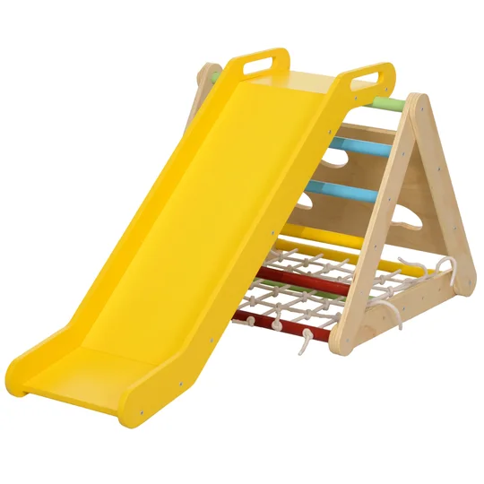 AIYAPLAY 5 en 1 Triangle d&rsquo;escalade avec toboggan enfants parcours motricité – filet d&rsquo;escalade, sacs de sable inclus