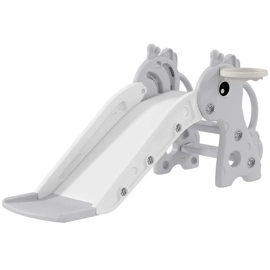 AIYAPLAY Toboggan pour enfants 3 en 1 en forme de girafe avec panier de basket, escalade et ballon, 106 x 51,5 x 52 cm, gris
