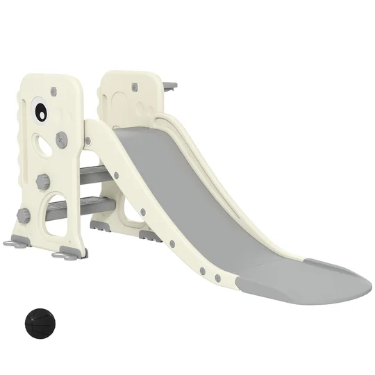 AIYAPLAY Toboggan Infantil avec Design de Dinosaure Panier et Escalier pour Enfants de 2-5 ans pour l&rsquo;Intérieur 146x52x65 cm Crème
