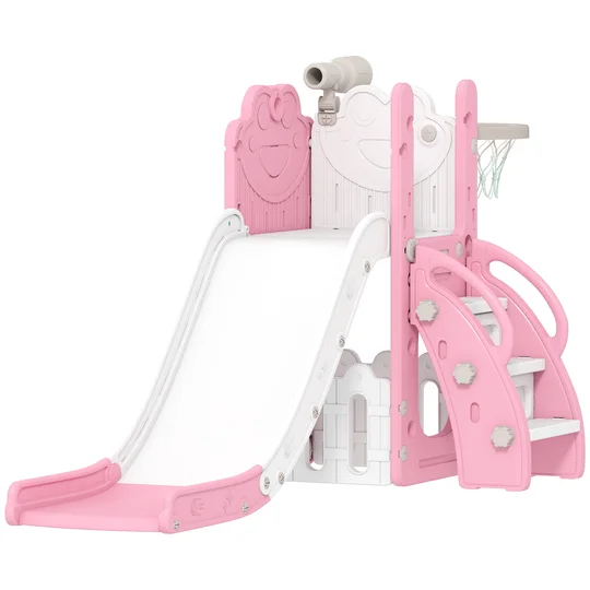 AIYAPLAY Toboggan pour tout-petits 5 en 1 toboggan autoportant pour enfant avec panier de basket, télescope, 178x70x86cm, jaune