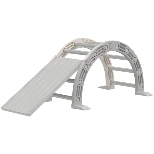 AIYAPLAY Escalade pour Enfants de 18-48 Mois 4 en 1 avec Arche d’Escalade Bascule Rampe et Toboggan 164x70x57 cm Gris et Blanco
