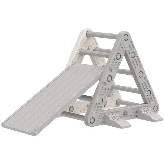 AIYAPLAY Triangle d’Escalade pour Enfants de 18-48 Mois avec Toboggan et Rampe Escaladeur 130x80x69 cm Gris et Blanc