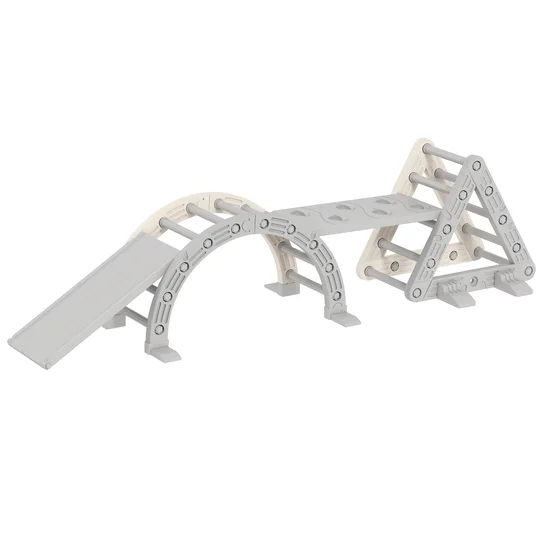 AIYAPLAY 8 en 1 Triangle escalade enfants, arc d&rsquo;escalade, rampe double-face pour grimper & glisser, 279 x 80 x 69 cm, gris