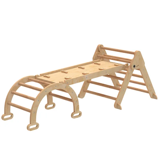 AIYAPLAY 7 en 1 Triangle d&rsquo;escalade Montessori en bois pliable avec Arc et Rampe pour enfants 18-48 mois 188×70 cm Naturel