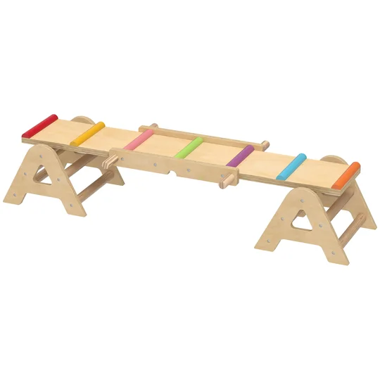 AIYAPLAY Bascule en bois et poutre d&rsquo;équilibre, 2 en 1, bascule pour enfants 2-4 ans, 133 x 38 x 24 cm, multicolore