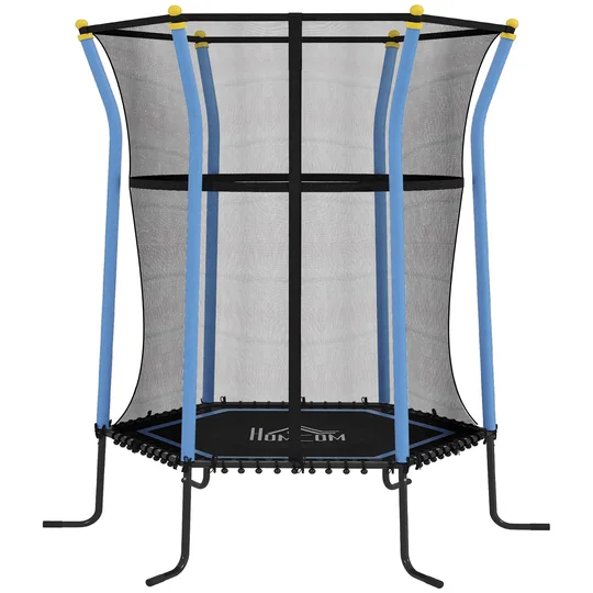 HOMCOM Trampoline pour enfant Ø 1,63 x 1,9 m filet de sécurité porte zippée 6 poteaux rembourrés inclus bleu noir
