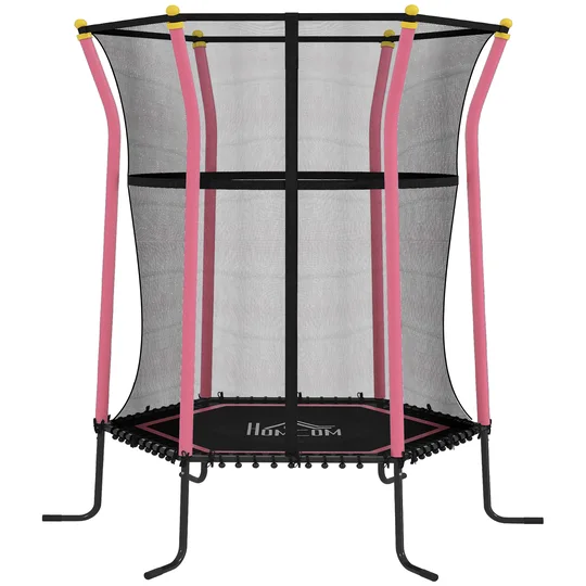 HOMCOM Trampoline pour enfant Ø 1,63 x 1,9 m filet de sécurité porte zippée 6 poteaux rembourrés inclus rose noir