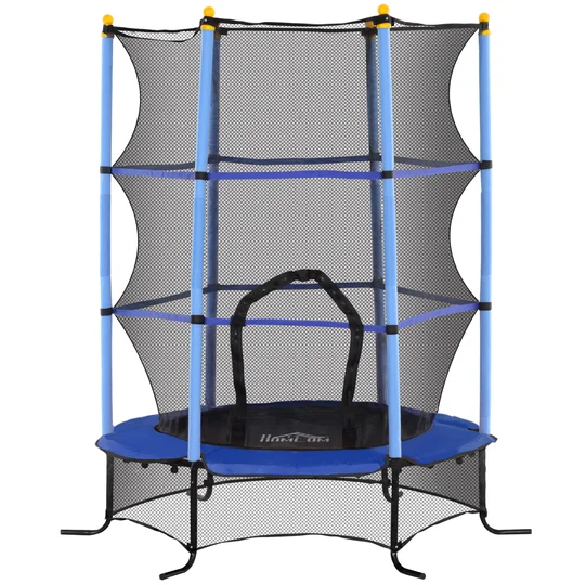 HOMCOM Trampoline Enfant Ø 1,63 × 1,9H m Filet de sécurité Porte zipée Couvre-Ressorts 6 poteaux rembourrés Inclus Bleu