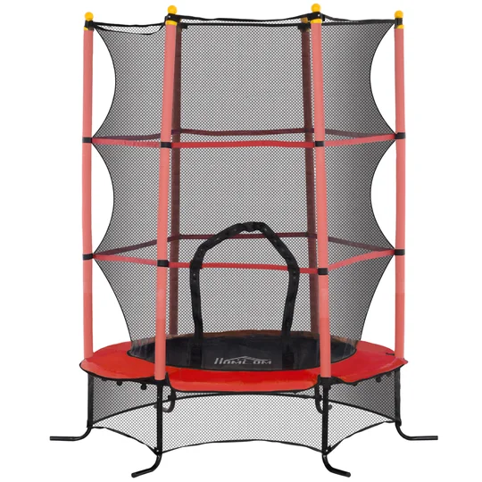 HOMCOM Trampoline Enfant Ø 1,63 × 1,9H m Filet de sécurité Porte zipée Couvre-Ressorts 6 poteaux rembourrés Inclus Rouge