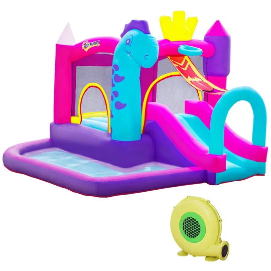 Outsunny Château Gonflable avec Toboggan, Trampoline, Piscine et Panier pour Enfants +3 Ans – gonfleur dim. 300L x 270l x 200H cm Multicolore