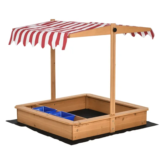 Outsunny Bac à Sable en Bois Design sans Fond pour Enfants 3-7 Ans Bac à Sable avec Couverture Parasol pour Jardin Plage Jaune 107,5×107,5x110cm