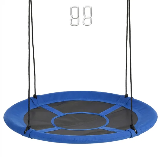 Outsunny Balançoire nid d&rsquo;oiseau Ronde balançoire Panier Ø 110 cm 4 Anneaux Inclus métal époxy Oxford Haute densité Bleu