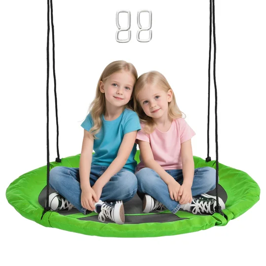 Outsunny Balançoire nid d’oiseau pour enfant ronde diamètre 110 cm capacité de charge 150 Kg cordes réglables jardin extérieur vert