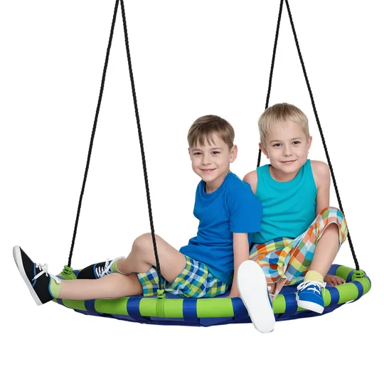 Outsunny Balançoire nid d’oiseau ronde hauteur réglable à suspendre enfant adulte jardin capacité de charge 150 kg Ø 100 cm bleu