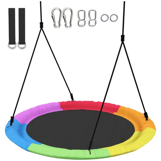 AIYAPLAY Balançoire-nid Réglable Balançoire suspendue jusqu&rsquo;à 300kg avec cordes réglables 100 x 100 x 180 cm Multicolore