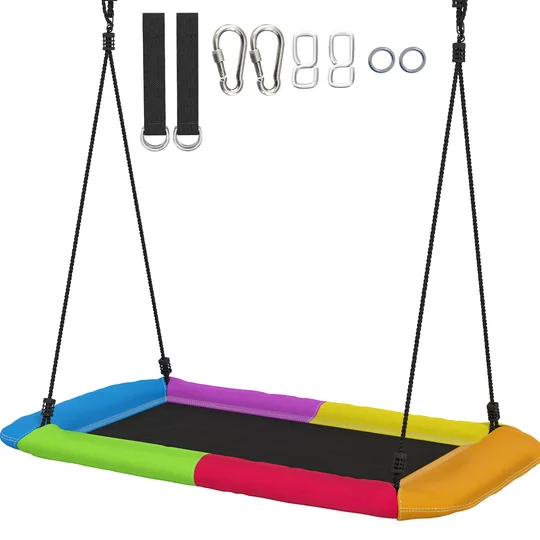 AIYAPLAY Balançoire-nid réglable suspendue jusqu&rsquo;à 300 kg avec cordes réglables pour 3-8 ans 148x77x180 cm Multicolore
