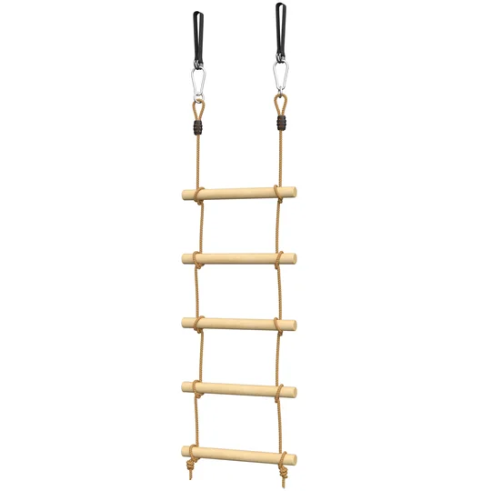 AIYAPLAY Ninja Line Enfants 1,8 m Échelle d’escalade 5 niveaux avec 2 mousquetons 2 sangles d’arbre pour 3-8 ans 40 x 3,5 x 180 cm Bois naturel