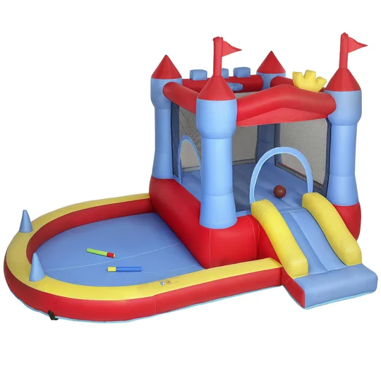 AIYAPLAY Château gonflable avec souffleur, aire de jeux gonflable avec toboggans, trampoline, piscine à balles, multicolore