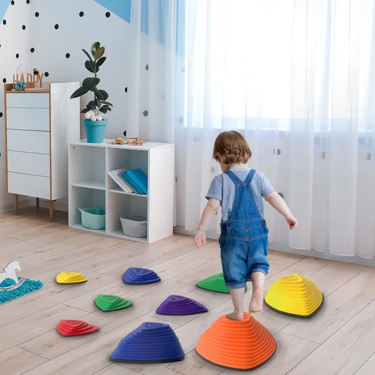 AIYAPLAY Ensemble de 9 blocs à empiler, design antidérapant, pour l’intérieur et l’extérieur, empilables, Multicolore