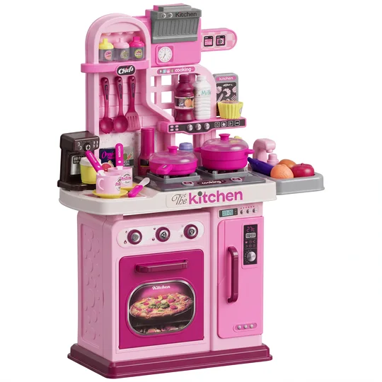 AIYAPLAY Cuisine enfant accessoires 33 PCS jouet d&rsquo;imitation pour enfant dinette enfant 3-6 ans lumières et sons réalistes rose