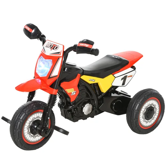 HOMCOM Tricycle Enfants Moto Cross Effets musicaux et Lumineux Coffre Rangement Rouge