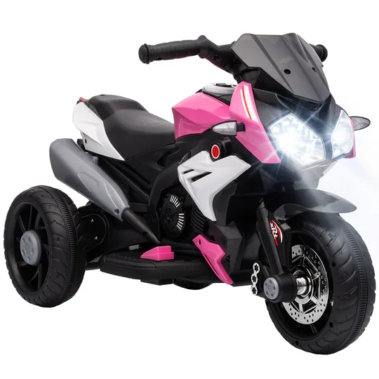 HOMCOM Moto électrique enfants 3 roues 6 V, voiture électrique enfants 3 à 5 ans, effets lumineux et sonores, 86x42x52cm, rose