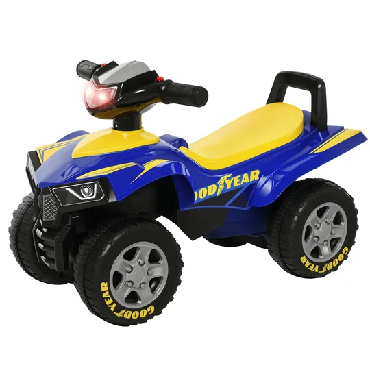 HOMCOM Porteur Enfant Voiture Enfant Quad 18-36 Mois dim. 60L x 31l x 42H cm Effets Lumineux et sonore Bleu Jaune