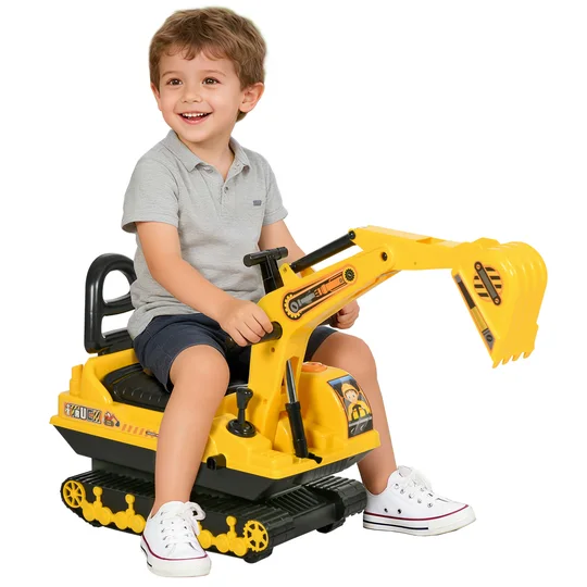 HOMCOM Véhicule pour Enfants Voiture Jeux de Construction avec Pelle Convient aux Enfants de 3 à 8 Ans 78 x 24 x 58 5 cm Jaune et Noir