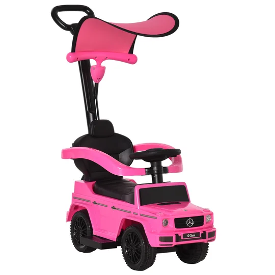 HOMCOM Porteur Voiture pour Enfant voiture à pousser, roues pour 12 à 36 mois en plastique rose incl. avec klaxon, avec ombrelle