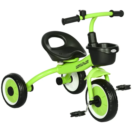 AIYAPLAY Tricycle enfants avec sonnette et panier selle réglable avec dossier – pour enfant de 2 à 5 ans vert