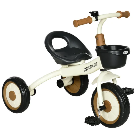 AIYAPLAY Tricycle enfants avec sonnette et panier selle réglable avec dossier – pour enfant de 2 à 5 ans blanc