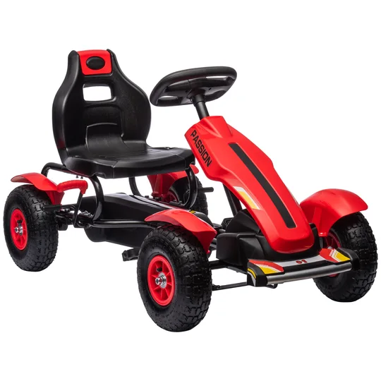 HOMCOM Gokart Voiture à pédales avec frein à main, siège réglable, marche avant et arrière, jusqu&rsquo;à 50 kg pour enfants 5-12 ans Rouge