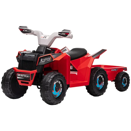 HOMCOM Quad électrique pour enfants avec remorque, 2,5 km/h, autonomie de 50 minutes, pour 1,5 à 3 ans, jusqu’à 25 kg, Rouge