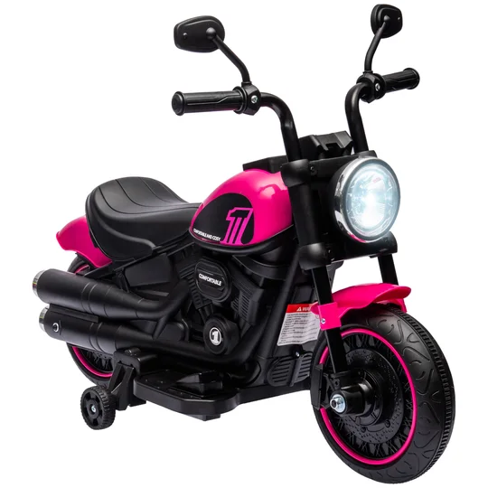 HOMCOM Moto électrique pour enfants 3 km/h 6V avec phare LED 2 roues d’entraînement de 18 à 36 mois avec moteur puissant rose
