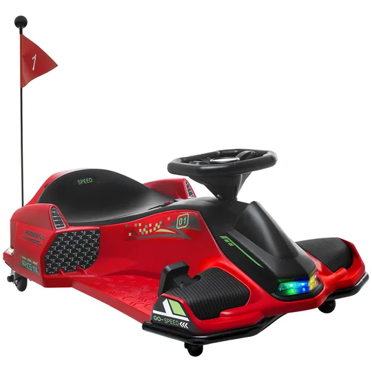 HOMCOM Kart électrique pour enfant 12V, karting enfant, vitesse réglable 3-8 km/h, mode de dérive, 90 x 53 x 99 cm, rouge
