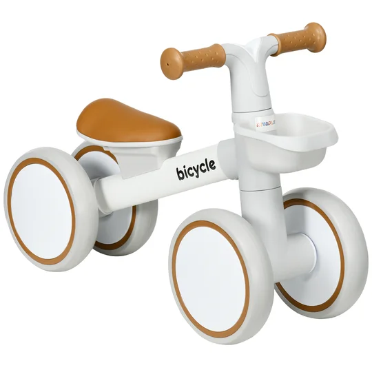 AIYAPLAY Draisienne vélo Enfant 4 roues selle réglable, guidon ergonomique alliage alu. PP, enfant 1 à 3 ans – Marron Blanc