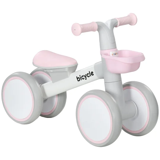 AIYAPLAY Draisienne vélo Enfant 4 roues selle réglable, guidon ergonomique alliage alu. PP, enfant 1 à 3 ans – Gris Blanc Rose