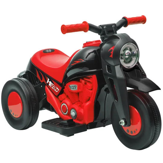 AIYAPLAY Moto électrique enfants 2-5 ans, 3 roues, 6 V, 3 km/h, avec fonction de bulles, effets lumineux et sonores, rouge