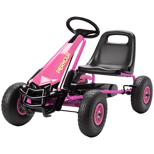AIYAPLAY Gokart à pédales pour enfants, siège réglable en hauteur, roues EVA, frein, embrayage, 3-8 ans, Rose