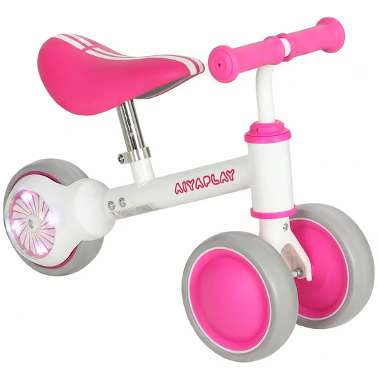AIYAPLAY Draisienne Bébé 1-2 ans, Roue lumineuse, 3 Roues EVA Silencieuses sans Pédale, Limiteur Direction 135°, 51x22x36cm, Rose