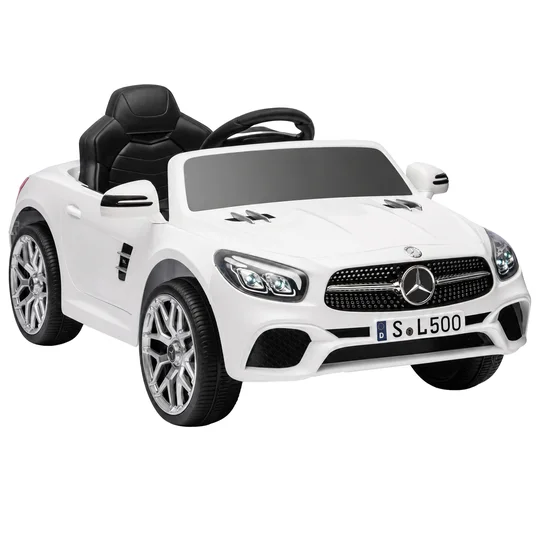 AIYAPLAY Voiture Électrique Enfants 12V Mercedes-Benz SL500, 3-5 km/h, 2 Moteurs, Télécommande 2,4G, pour 3-5 Ans, Blanc