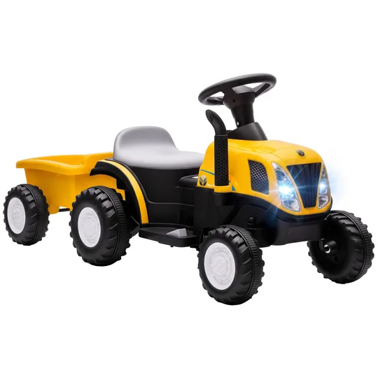 AIYAPLAY Tracteur Électrique Enfants 6 V avec Remorque Amovible, Voiture Électrique Enfants, Batterie au Lithium, 1-3 ans, Jaune