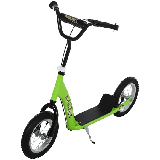 HOMCOM Trottinette patinette Enfants à partir de 5 Ans Grandes Roues Guidon réglable poignée Frein et béquille Acier Vert